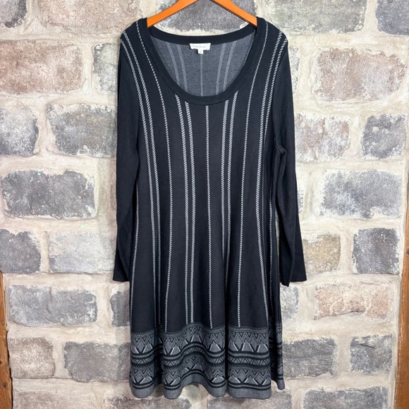 CloudChaser Dresses & Skirts - CloudChaser Women's 2X Black Grey Striped Geometric Knit Sweater Dress Knitwear